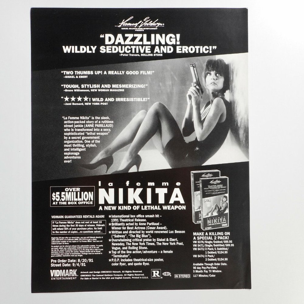 VTG 90s La Femme Nikita Original Movie Poster Promo Flyer 8.5x11 Anne Parillaud